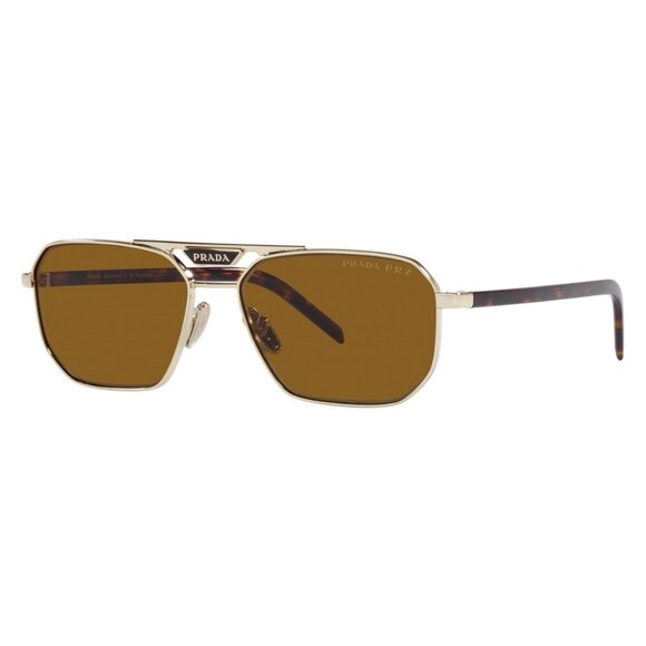 NWT PRADA POLARIZED SUNGLASSES MEN BROWN GOLD AVIATOR EYEWEAR PRADA NEW - Picture 1 of 2